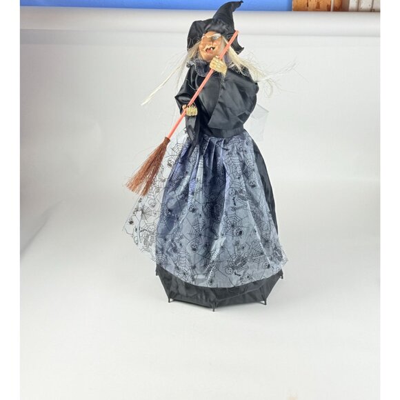 Fiber Optic Witch With Broom w/ Spider Web Cape  Light Up Halloween Decor - Picture 2 of 13